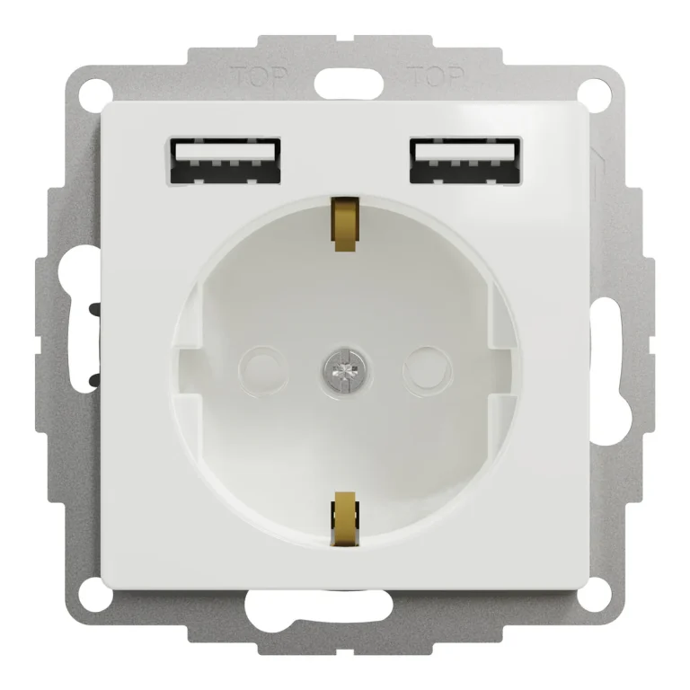 Розетка з заземленням + 2 USB тип A, білий
